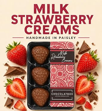 Handmade Belgian Milk Chocolate Strawberry Creams – 6 Pack (70g), Soft Fondant Filled Chocolates, Gourmet Gift, Luxury Sweets