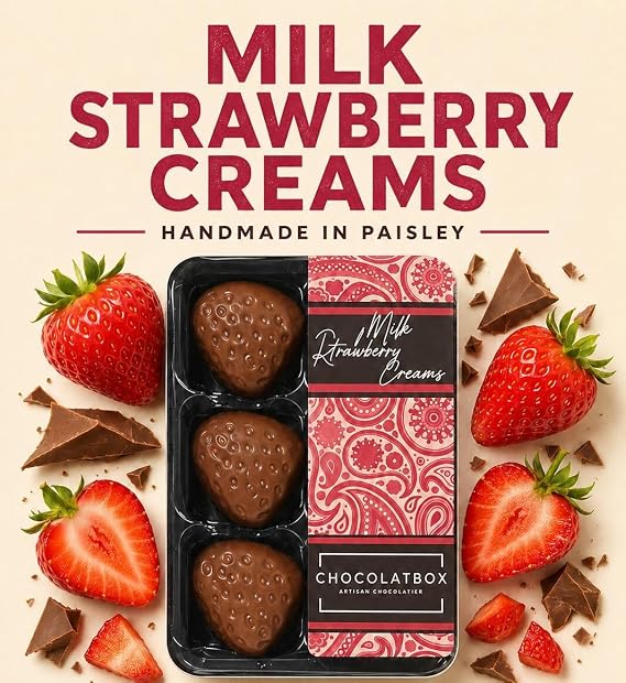 Handmade Belgian Milk Chocolate Strawberry Creams – 6 Pack (70g), Soft Fondant Filled Chocolates, Gourmet Gift, Luxury Sweets