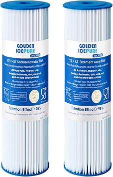 GOLDEN ICEPURE 5 Micron 20" x 4.5" Whole House Sediment Pleated Water Filter Compatible for ECP5-BB, AP810-2, HDC3001, SPC-45-1005, CP5-BB, ECP1-20BB, 2PACK