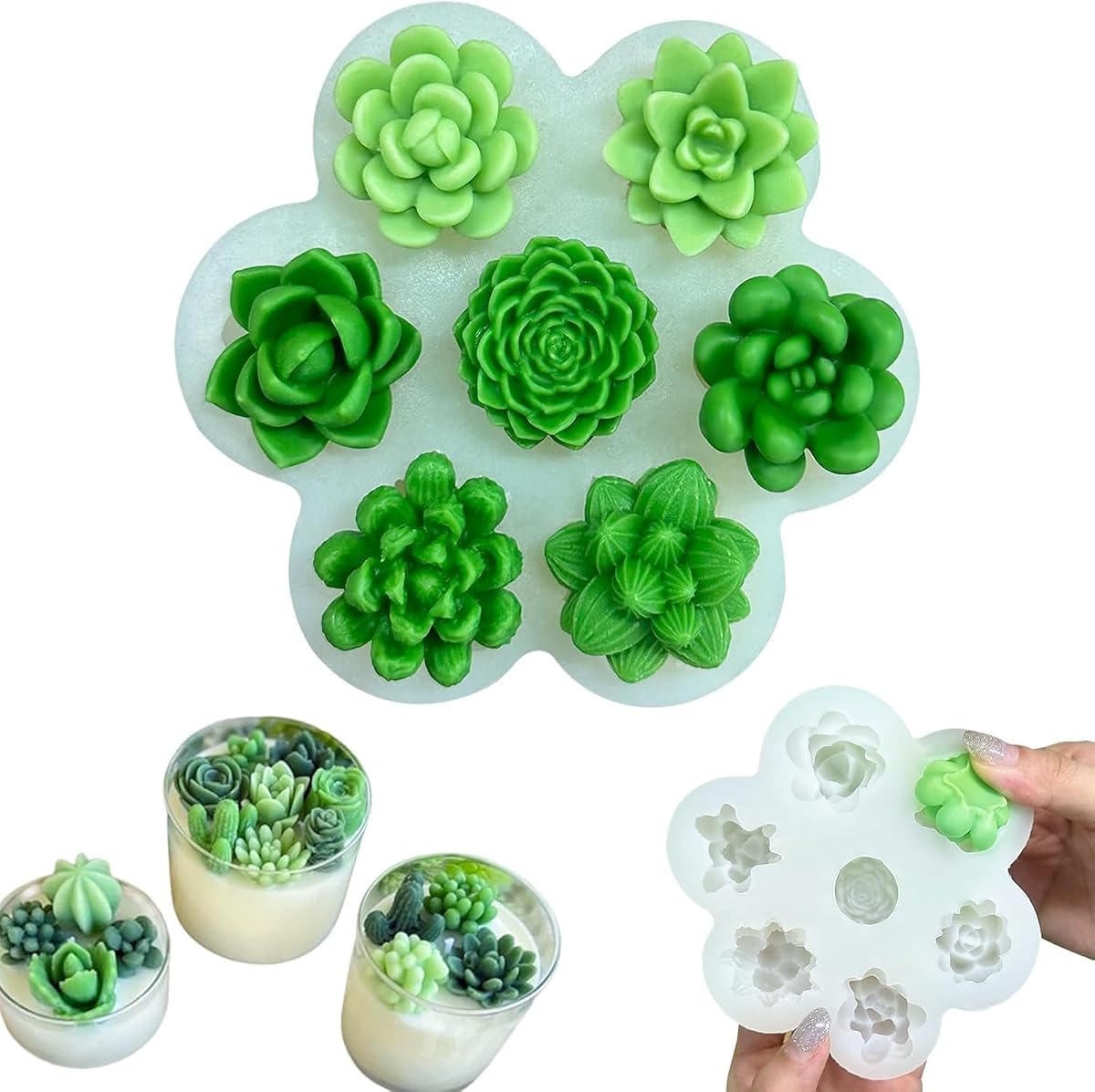 BRIGHTAIL INFRA 3D Succulent Silicone Mold 7 Cavities Succulent Plants Candle