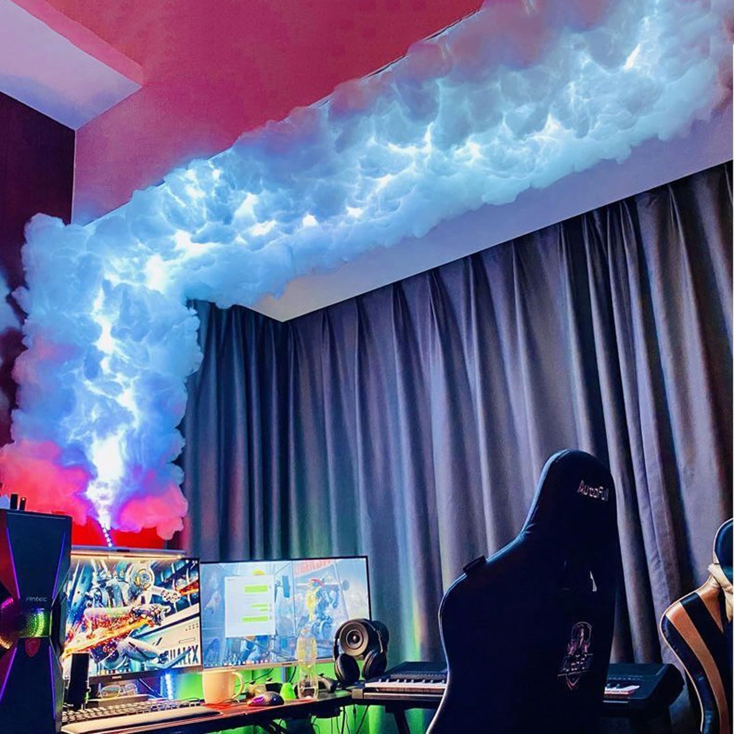 Luz de nube de algodón LED 3D, luces nocturnas inteligentes, lámpara de nube de trueno, tecnología de sala de juegos Sense Wall Bar atmósfera luz para fiesta, lámpara de nube de trueno creativa DIY