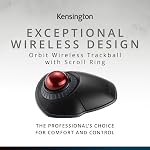 Kensington Orbit Wireless Trackball Mouse with Scroll Ring - Finger Control Ergonomic Mouse with Programmable Buttons, USB or Bluetooth Connection for Windows and MacOS - Black (K70990WW)