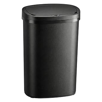 13 Gallon Trash Can, Plastic Kitchen Trash Can Automatic Garbage Can with Lid High-Capacity Touch Free Motion Sensor for Kitchen, Bedroom, Office, Black