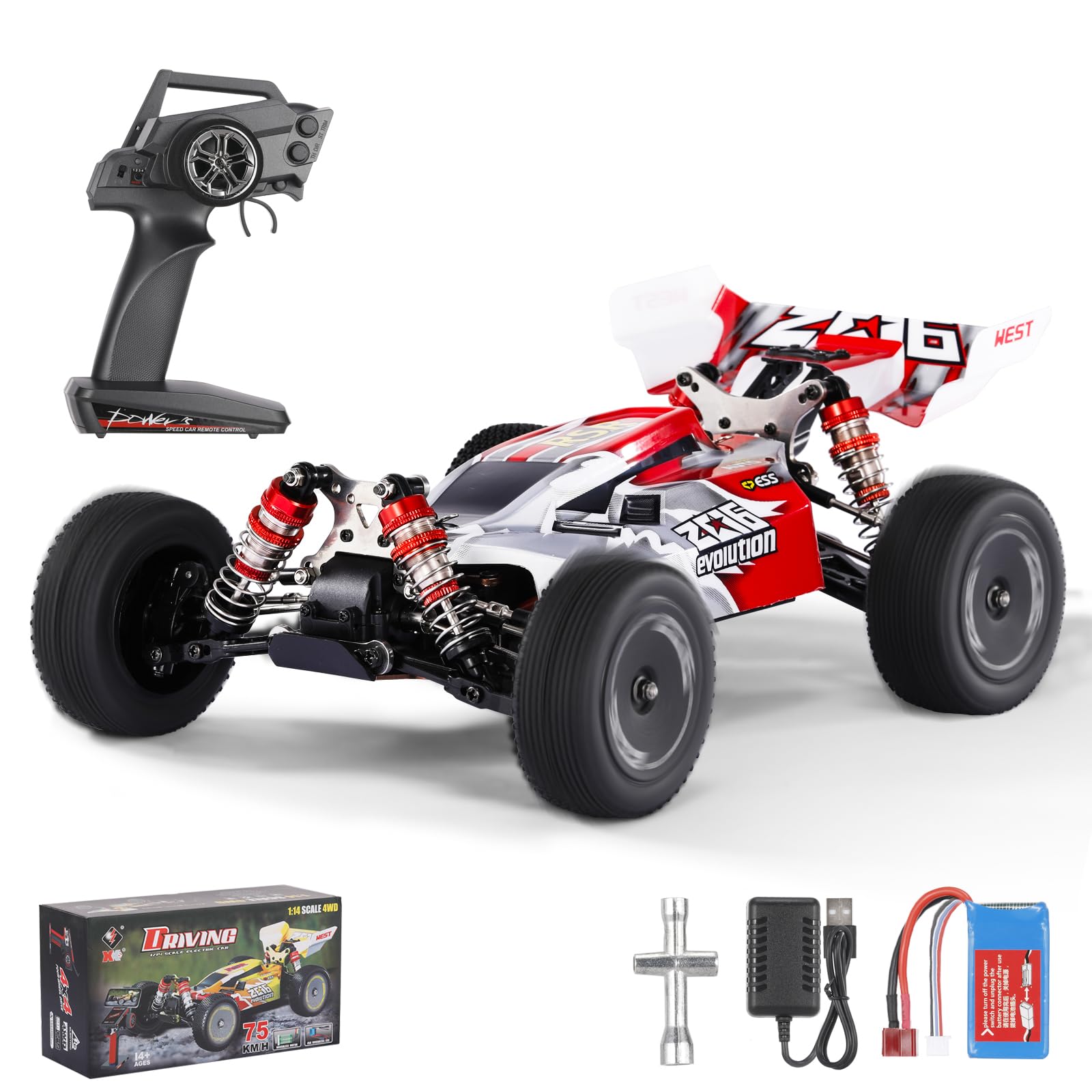 Goolsky Wltoys XKS 144001 Voiture télécommandée, 60 km/h, Voiture Tout-Terrain à Grande Vitesse 1/14 4WD RTR avec Buggy et Quatre Roues motrices