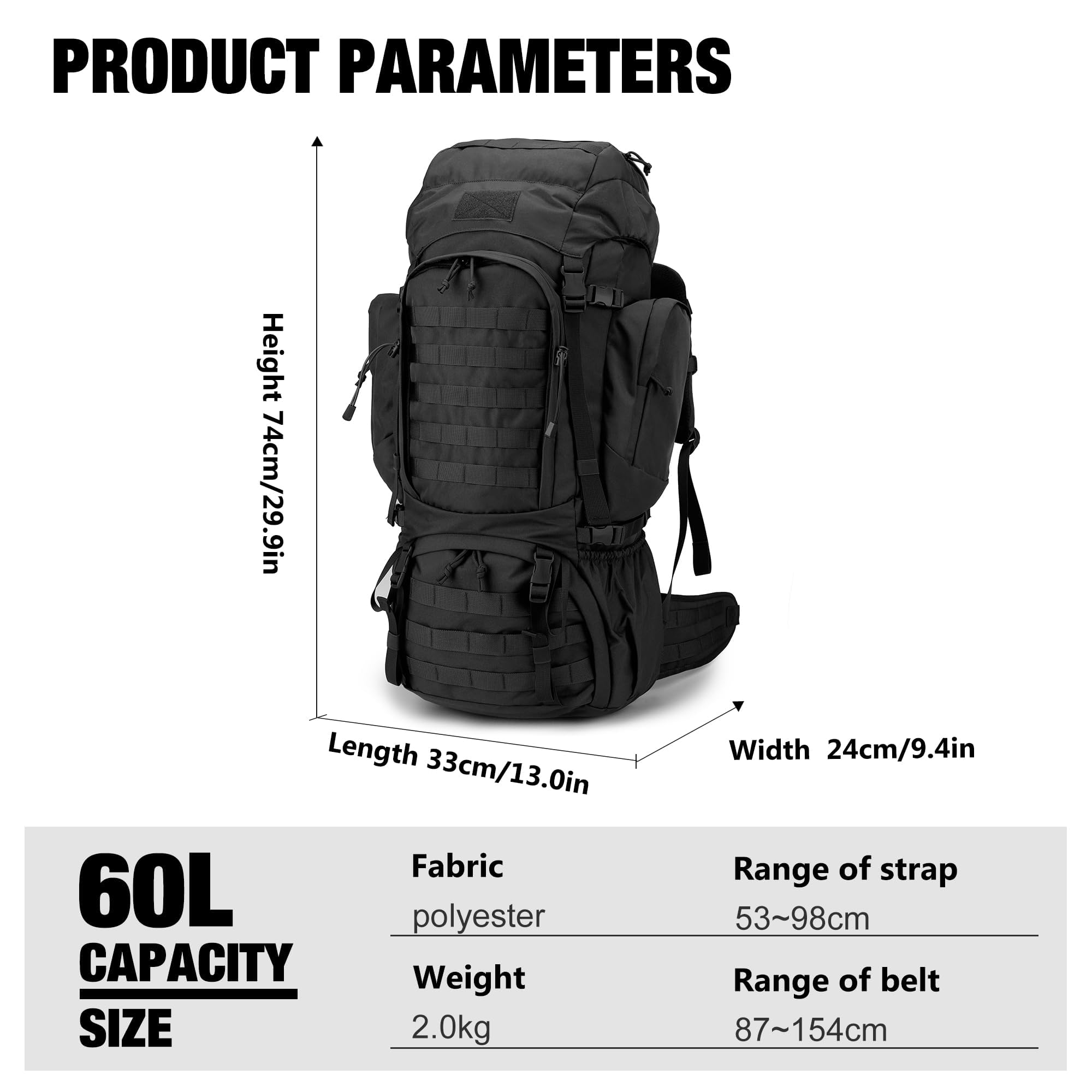 Mardingtop 60 Liter Taktischer Rucksack mit Regenhülle Großer Trekkingrucksäcke Erweiterbar Outdoor Rucksack Wanderrucksäcke für Reisen, Camping