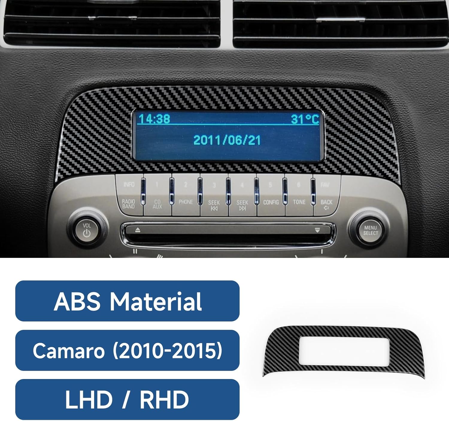 Car Central Control Display Screen Panel Frame Sticker ABS Carbon Fiber Decal Interior Trim Cover for Chevrolet Camaro ZL1 2010 2011 2012 2013 2014 2015 Accessories