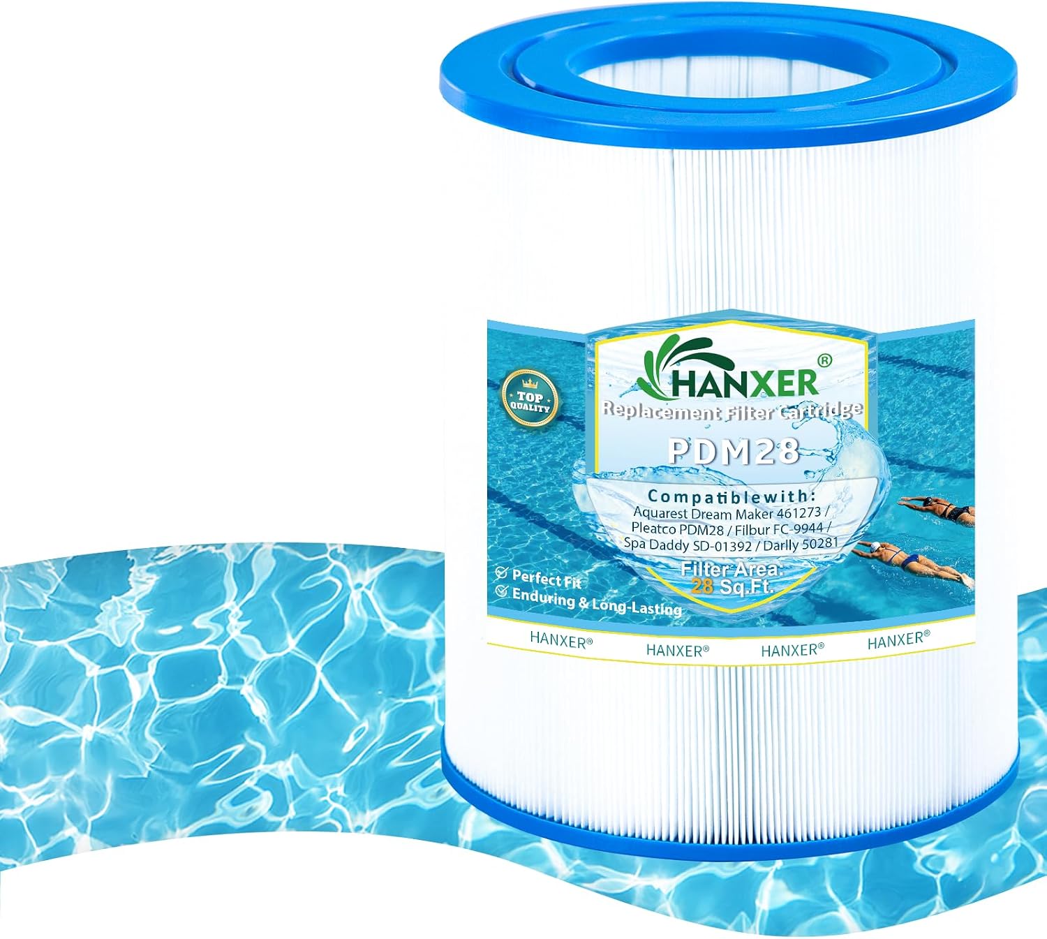 HANXER® PMA40L-F2M Spa Filter Cartridge Replaces for Unicel 6CH-402, PMA40L, Filbur FC-0317, Master Spas Twilight X268365, X268543, X268511, X268514, 60407, 40 sq.ft Hot Tub Filter, 1 Pack