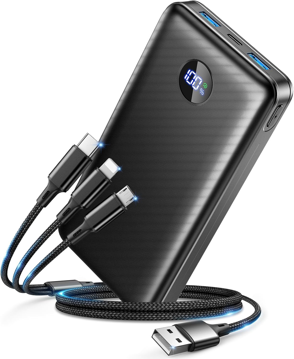 Portable Charger Power Bank, 60000mAh Battery Pack with 3 in 1 USB-C/iOS/Micro-USB Cable, 22.5W Fast Charging Portable Phone Charger, Travel Camping Essential Powerbank for iPhone 17/16 Samsung,Gray