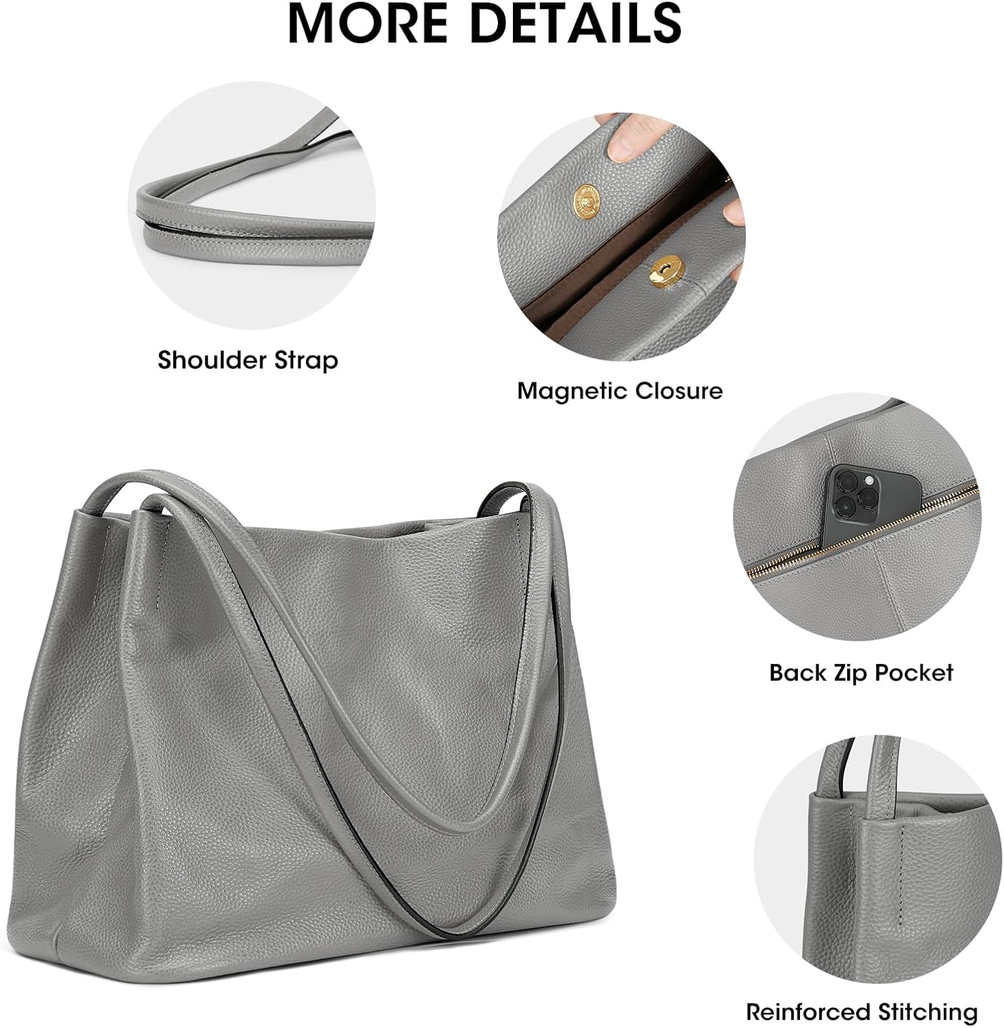 Kattee Leather Tote Bags for Women, Casual Shoulder Hobo Purses and Handbags, Top Magnetic Snap Closure - Image 5