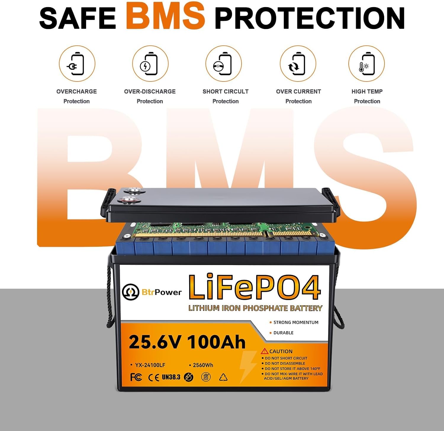 24V 100Ah LiFePO4 Battery, Built-in 100A BMS,2560Wh Lithium Battery,4000-15000 Deep Cycles & 10-Year Lifetime, Perfect for Marine, RV, Marine, Trolling Motor, Solar Off-Grid System