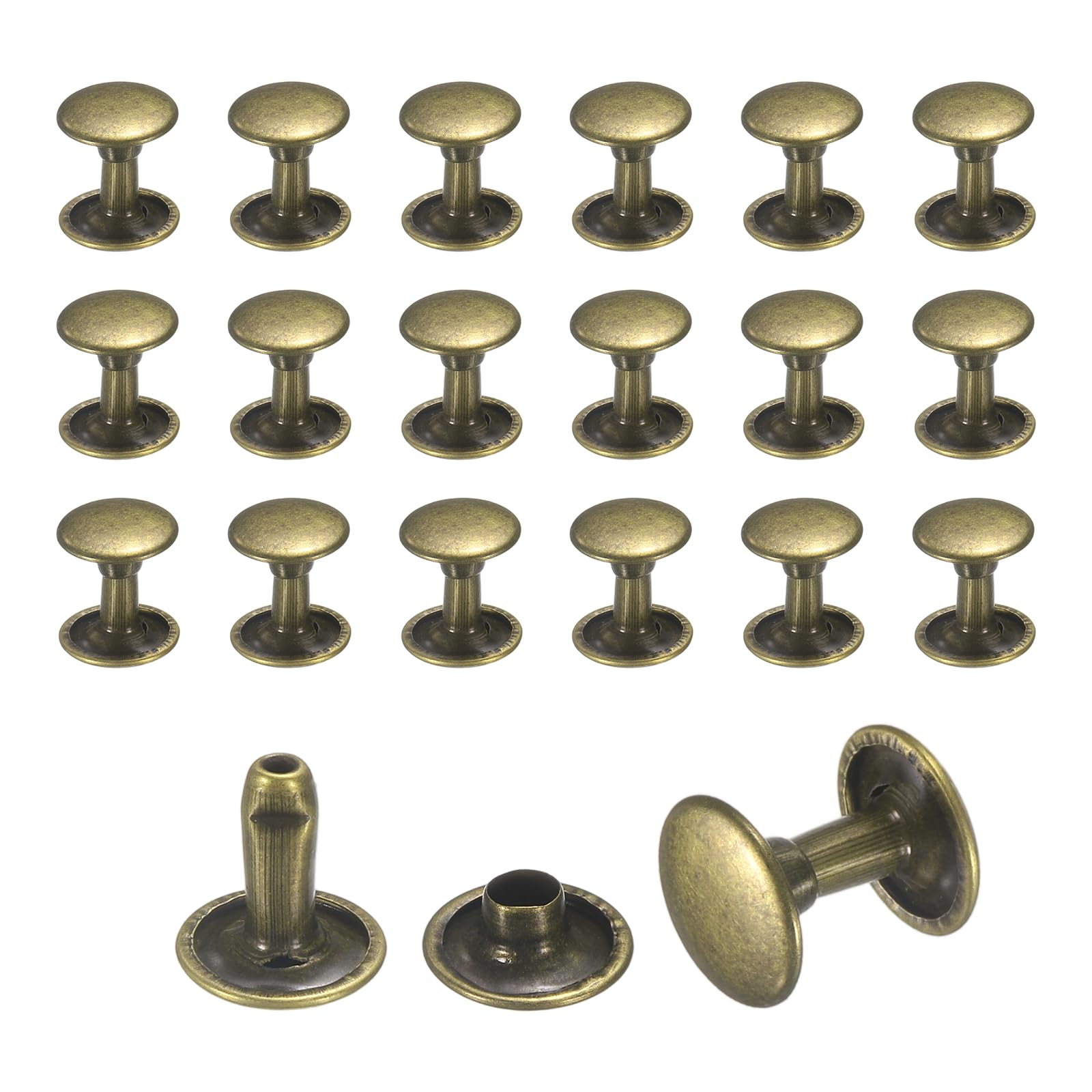 sourcing map 50 Sets Leather Rivets, 9mm Double Cap Rivets, 10mm Height Tubular Metal Studs for Leather Craft Repair and Decoration DIY Clothes, Shoes, Bags, Belts, Bronze — image 1