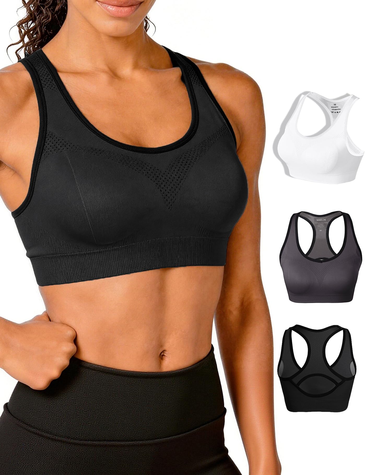 Match Racerback-Sport-BHs für Frauen – gepolsterte, nahtlose Riemchen-Workout-Tops für Yoga, Fitnessstudio, Laufen, Fitness, Sport-BHs