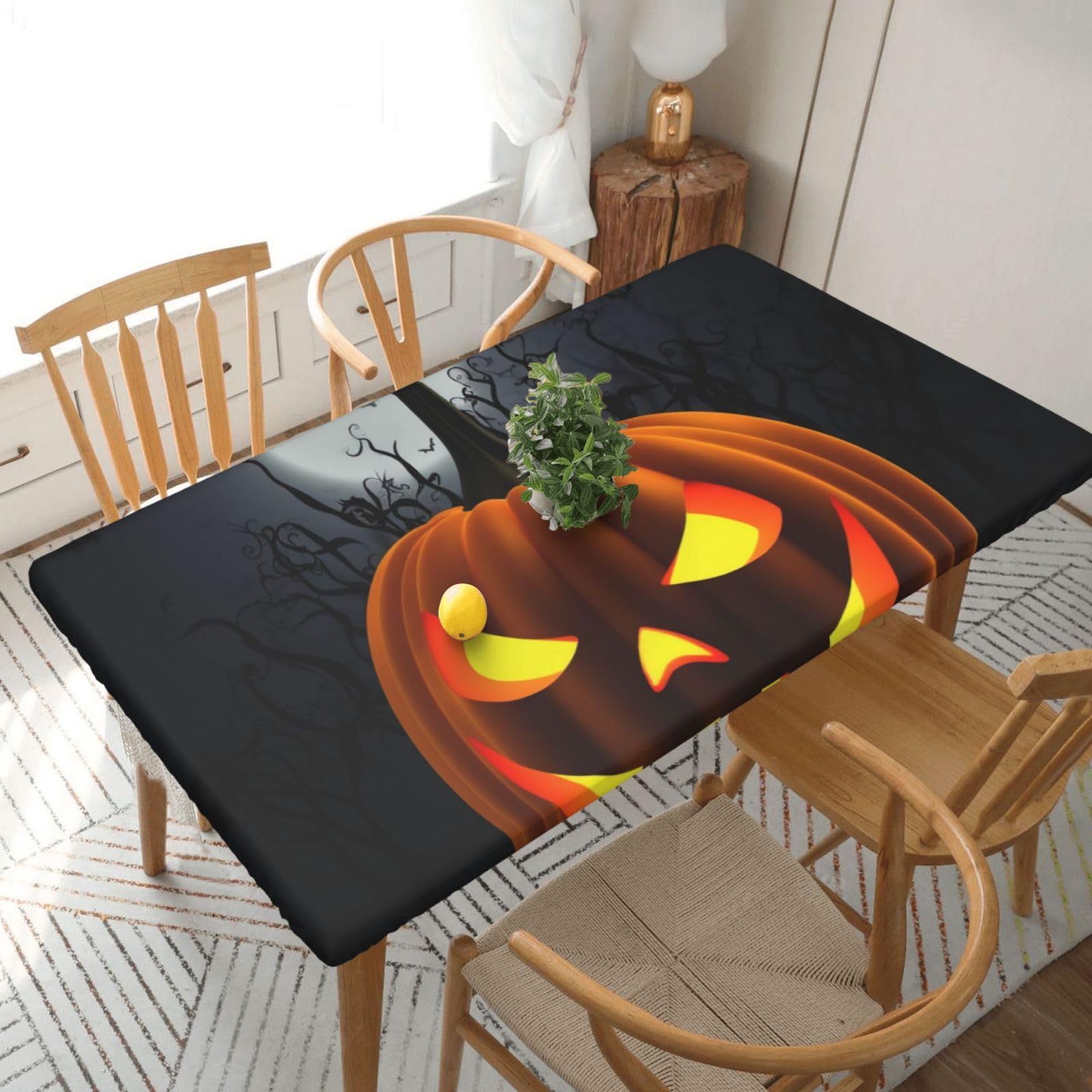 WPKJU Pumpkin Halloween Printed Tablecloths 5ft Rectangular Table Covers Washable Polyester Decorative Table Cloth for Dining Table Picnic Wedding