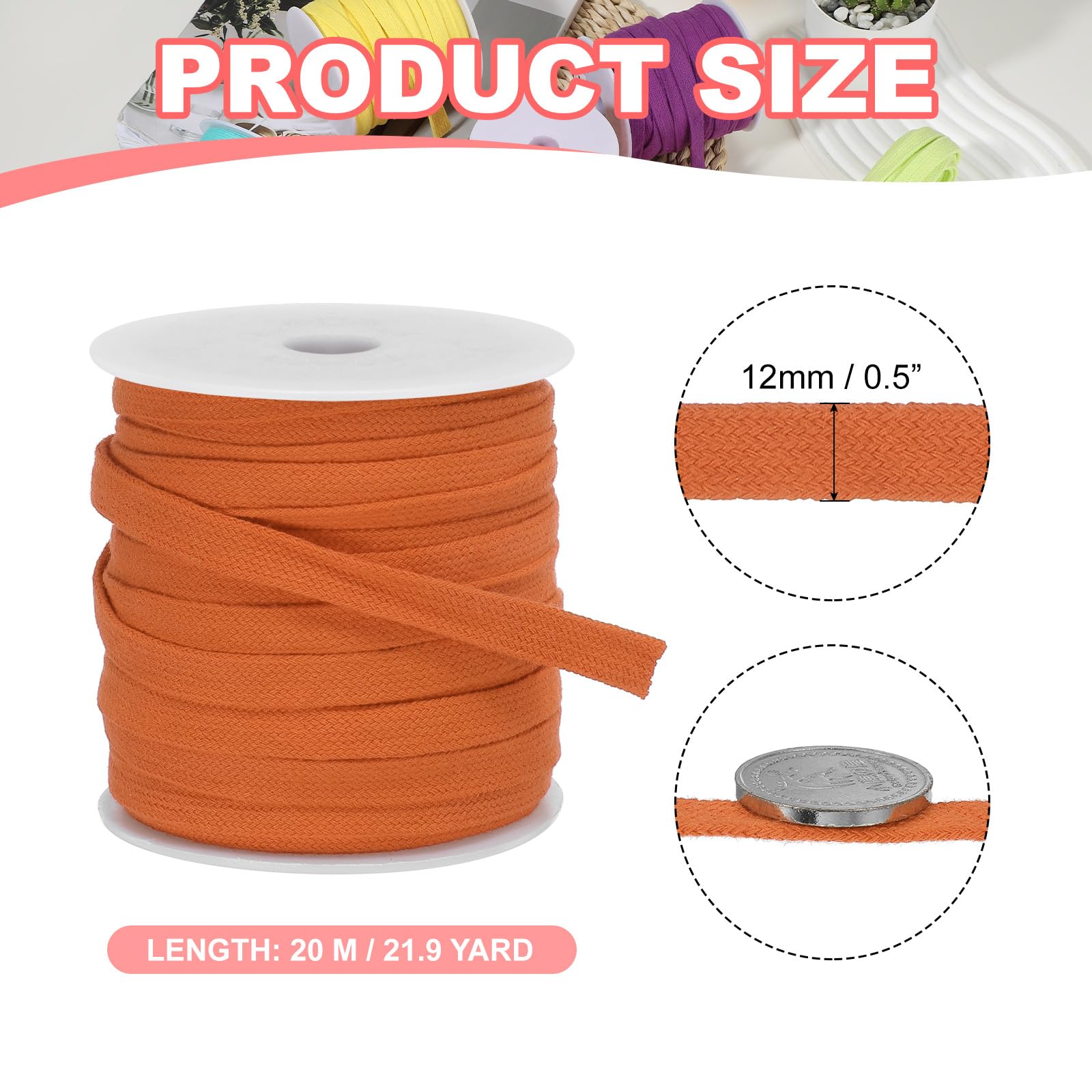 PATIKIL Flat Drawstring Cord 12mm x 22 Yd - Image 2