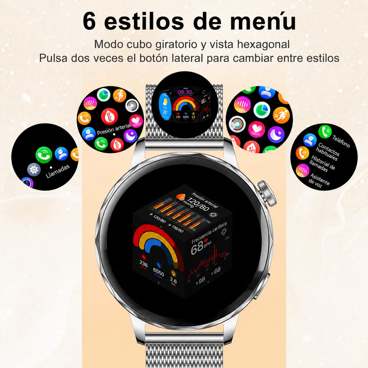 Reloj Inteligente Mujer Pequeño Redondo con Llamadas, 1,27" HD, 2 Correas