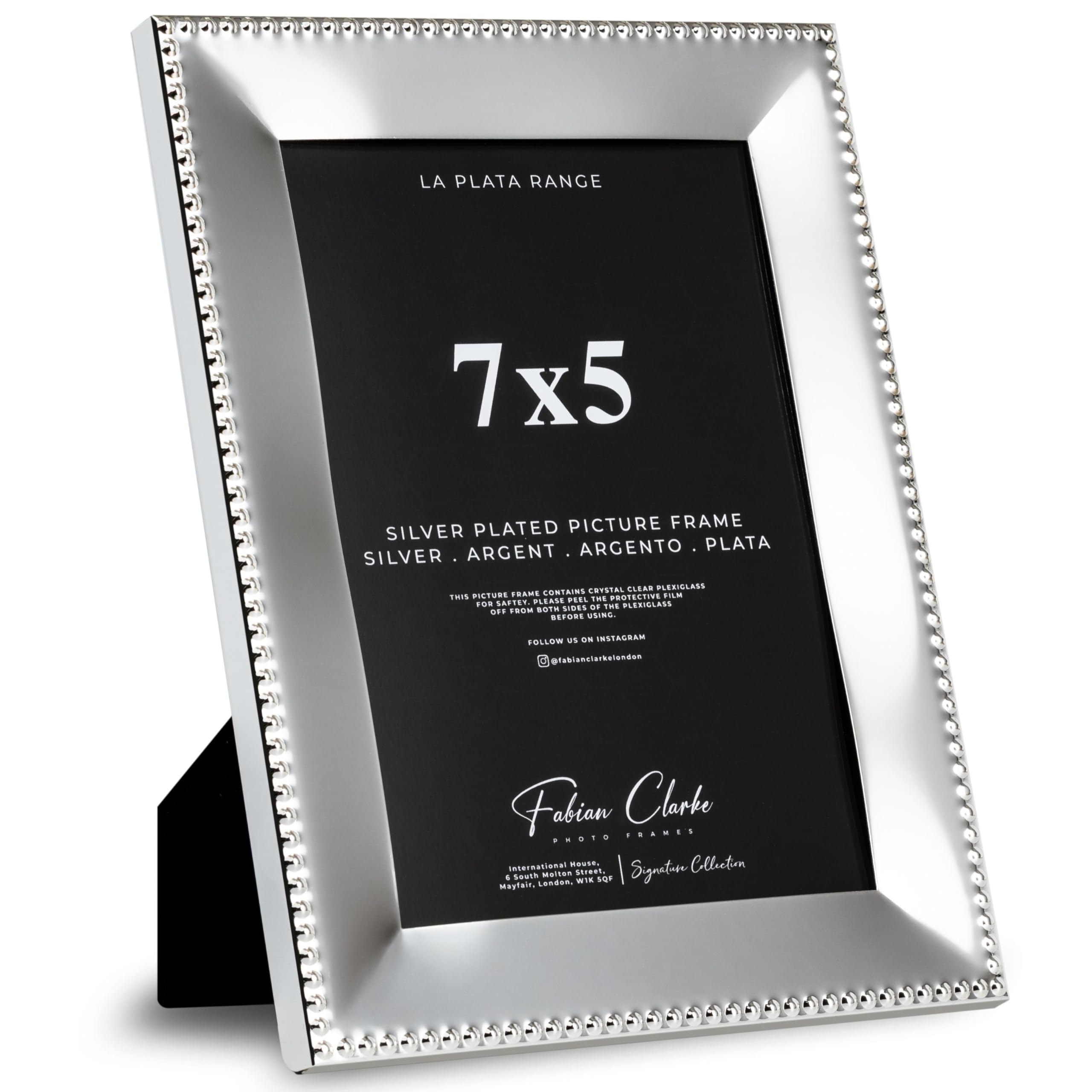 Fabian Clarke London 7X5 Silver Plated Photo Frame Picture Frame Polished Finish With Trim Detail And Tarnish Protected For Wedding Picture Or Family Photos (7X5)