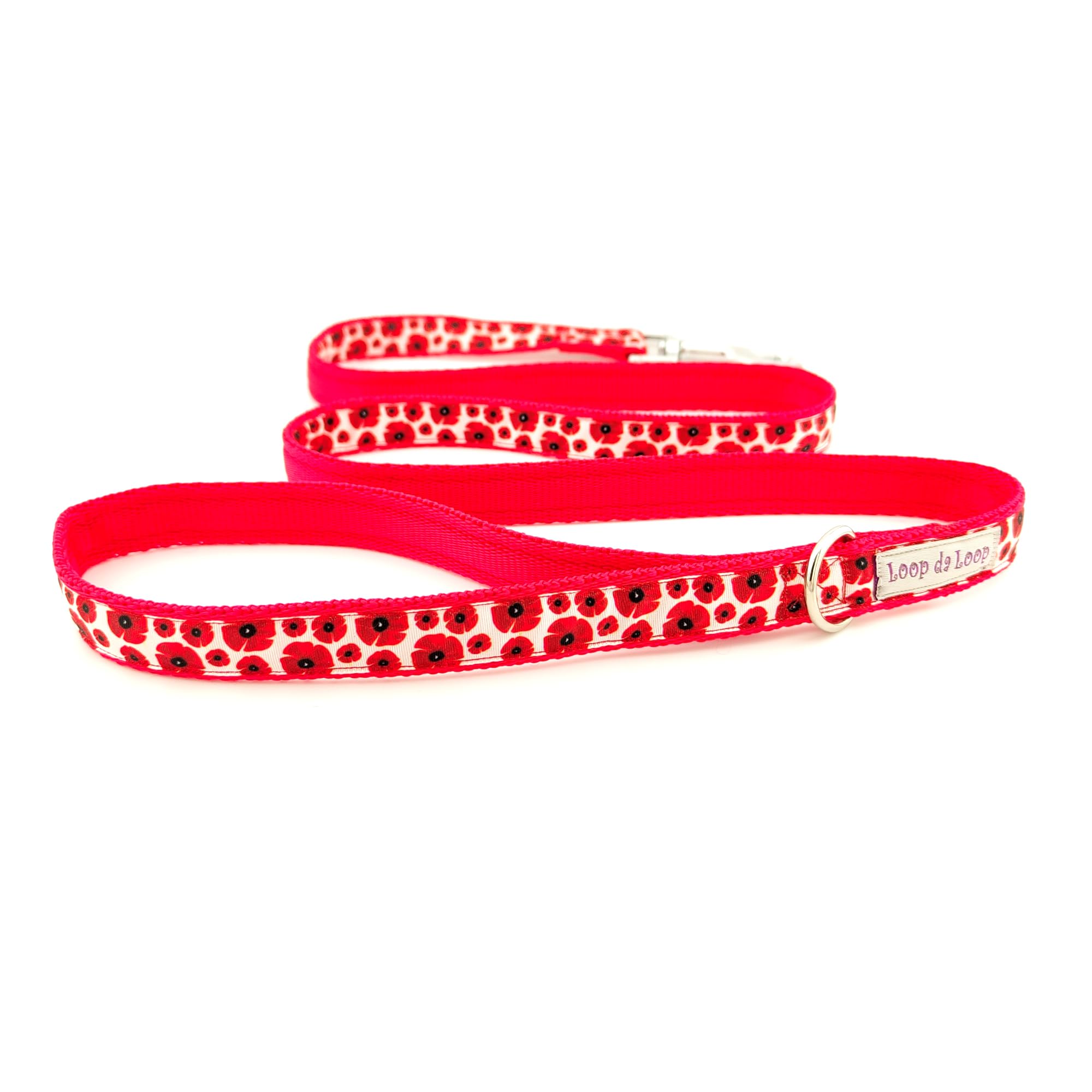 Loop-da-Loop poppies dog lead (Red base, 6ft lead) — image 1