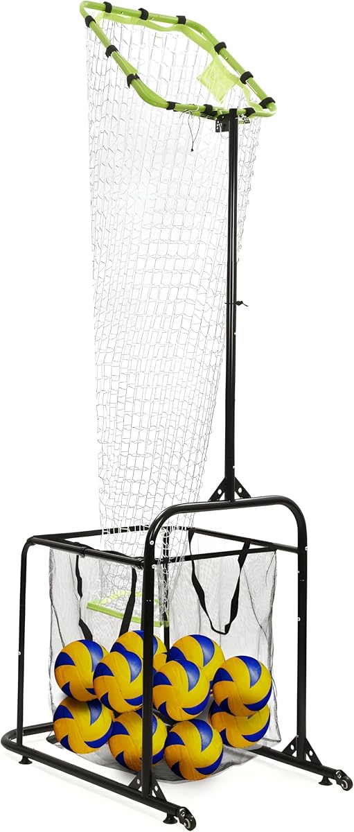 Equipo de entrenamiento de colocador de voleibol Red de colocador de entrenador de configuración de voleibol | 5 ángulos 2 tamaños de aro objetivo Altura ajustable Incluye ruedas de goma y bolsa recolectora