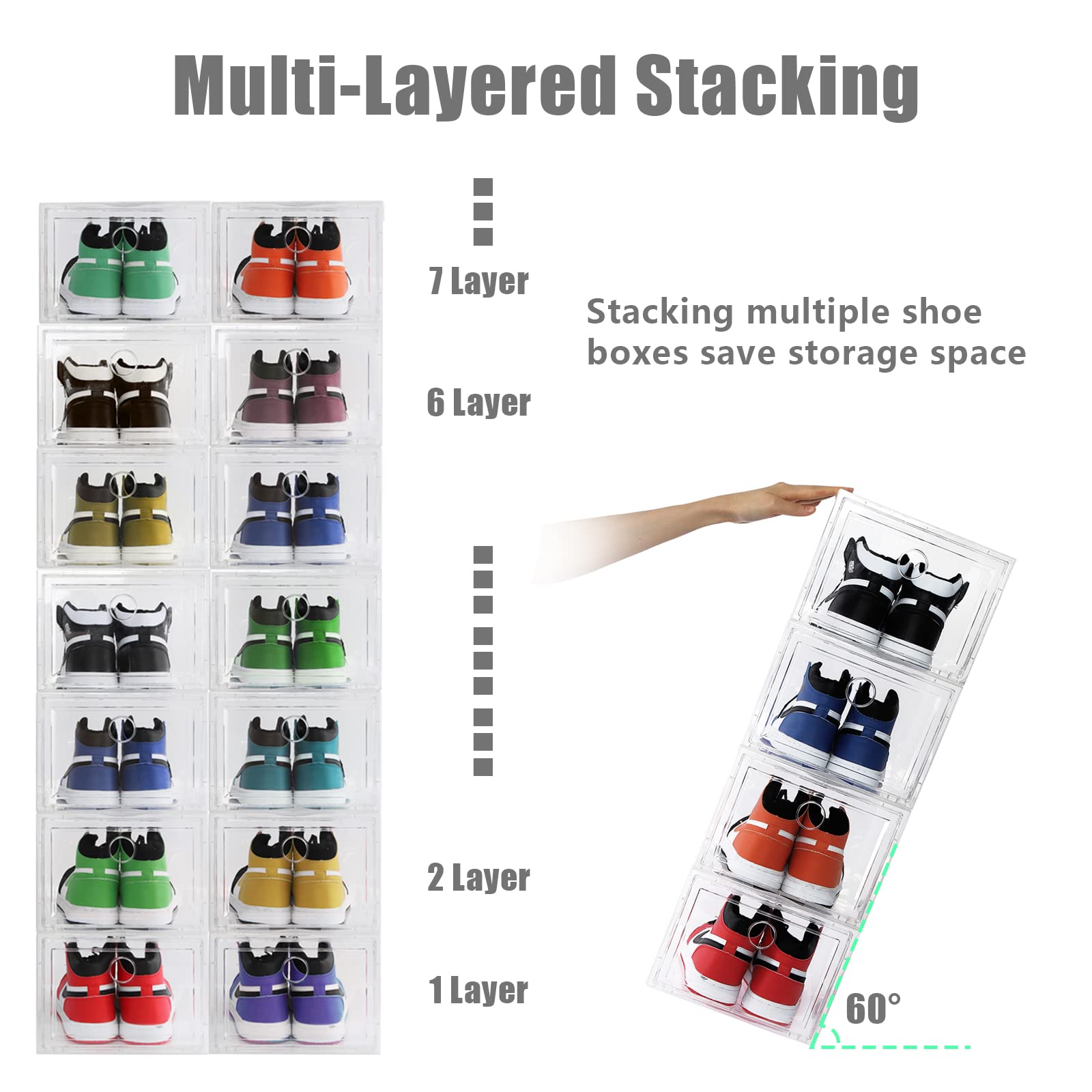 12 Pack Shoe Storage Box Shoe Box Clear Plastic Stackable Drop Front ...
