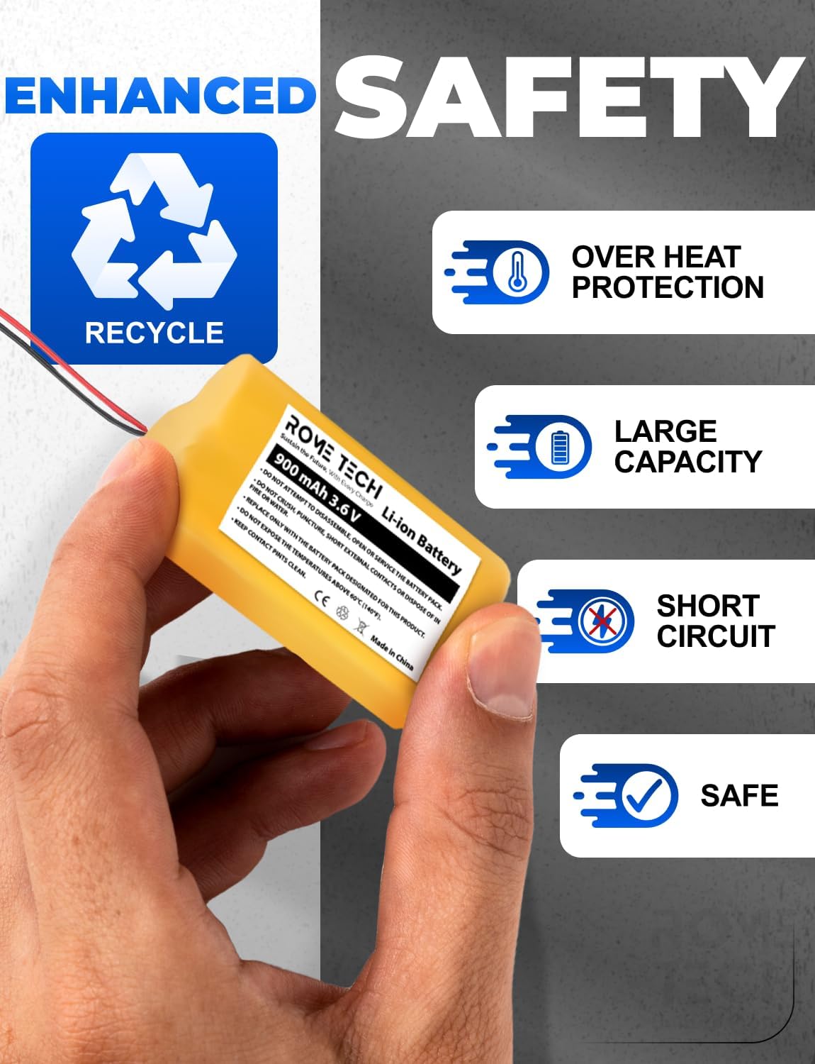 3.6V 900mAh Battery Replacement for Emergency Light Exit Sign Battery, Compatible with Dantona CUSTOM-318, Exitronix 10010037, Lowe’s 253799, OSA OSA230, Unitech 6200RP, Unitech LEDR-1-1-Pack