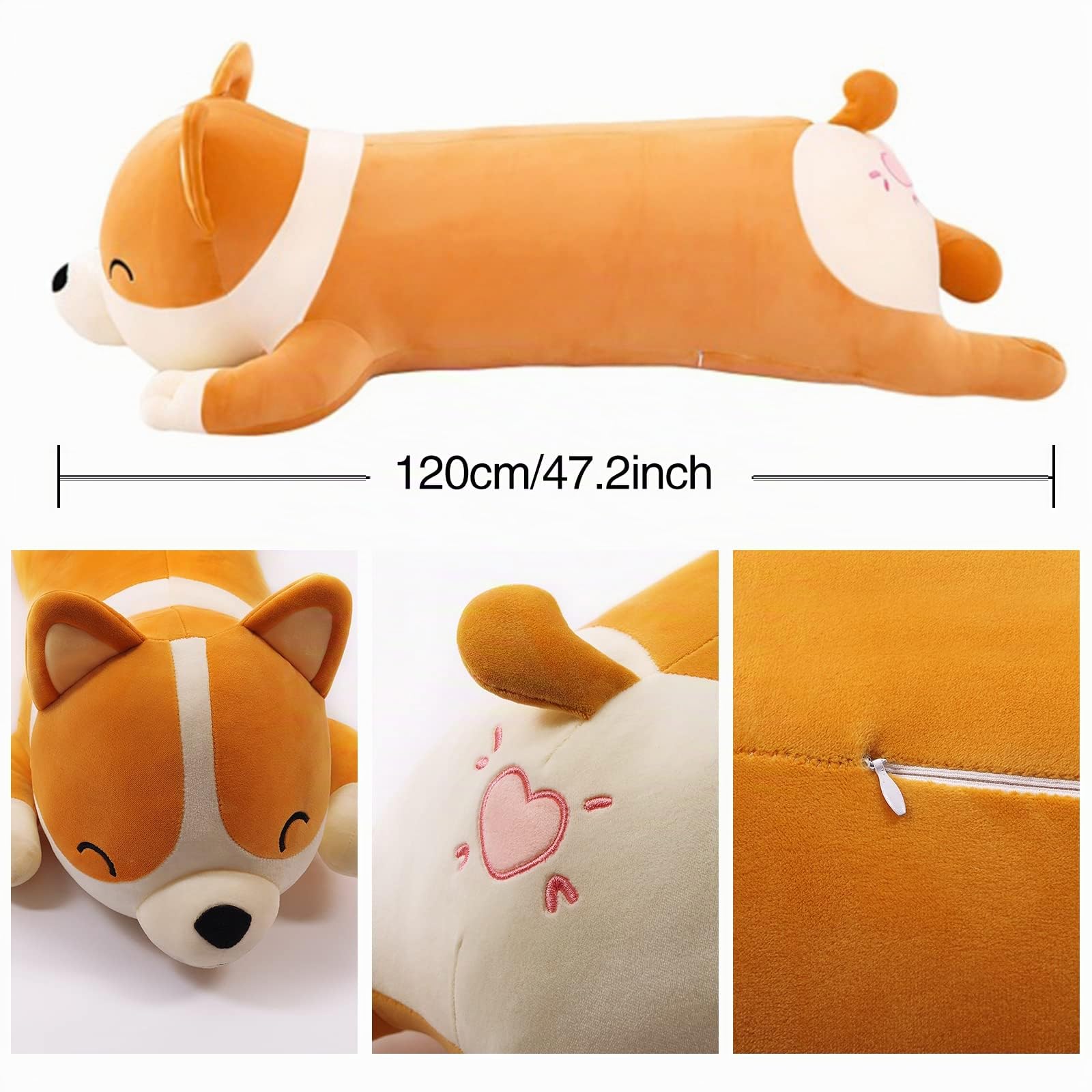 SNOWOLF Shiba Inu Plüschkissen, Plüschtier, Hund, süßer Corgi Akita, weiches Plüschtier, Komfortkissen, Geschenke für Mädchen und Jungen (Gelb, 120 cm)