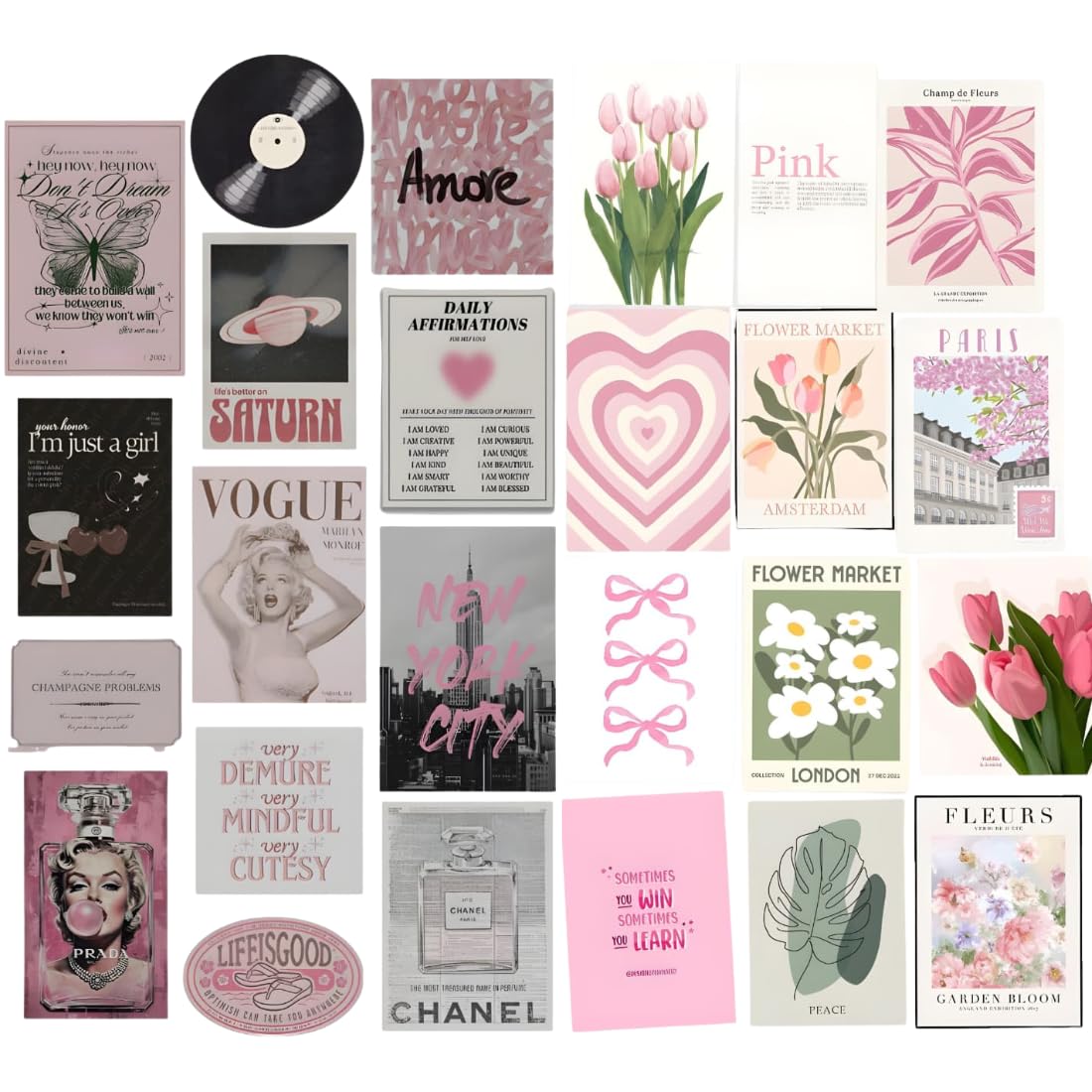 Aesthetic Posters for Room Decor, Pink Theme Wall Art Collection, Fashion and Floral Prints, 400 GSM, 4x6 Inch Each | pack of 35+-image-20