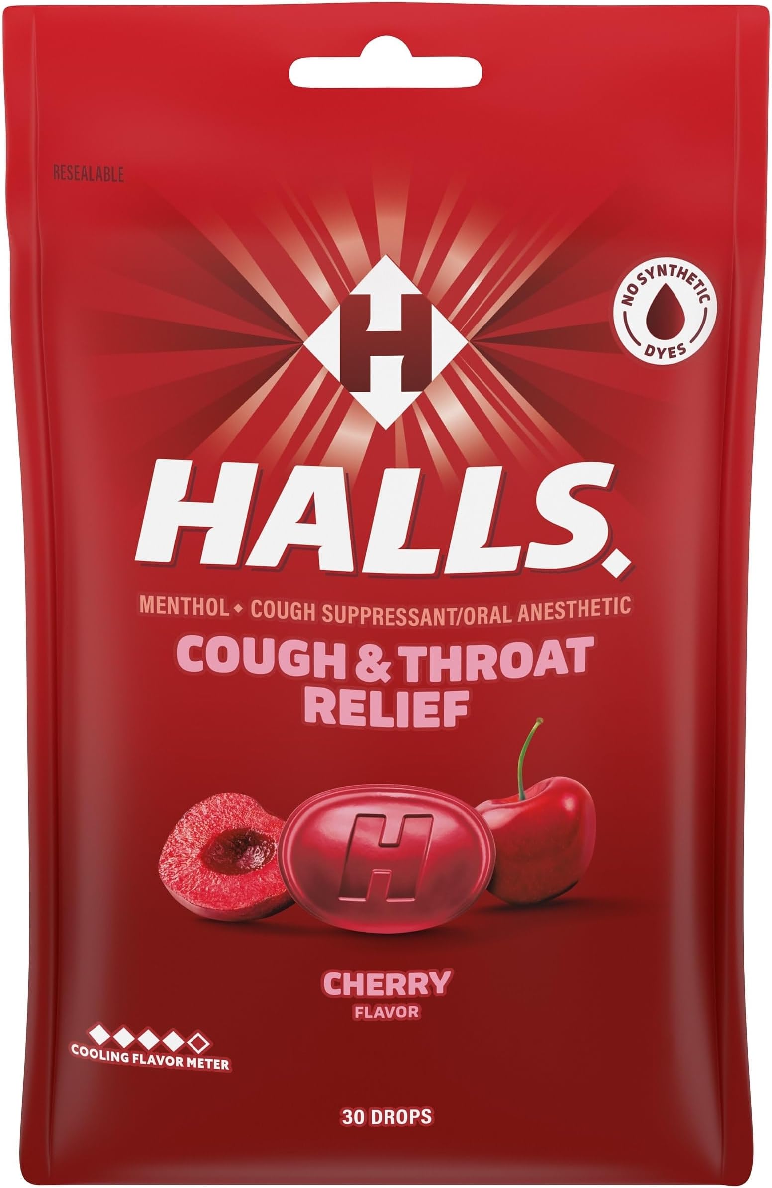 Relief Cherry Cough Drops, 30 Drops