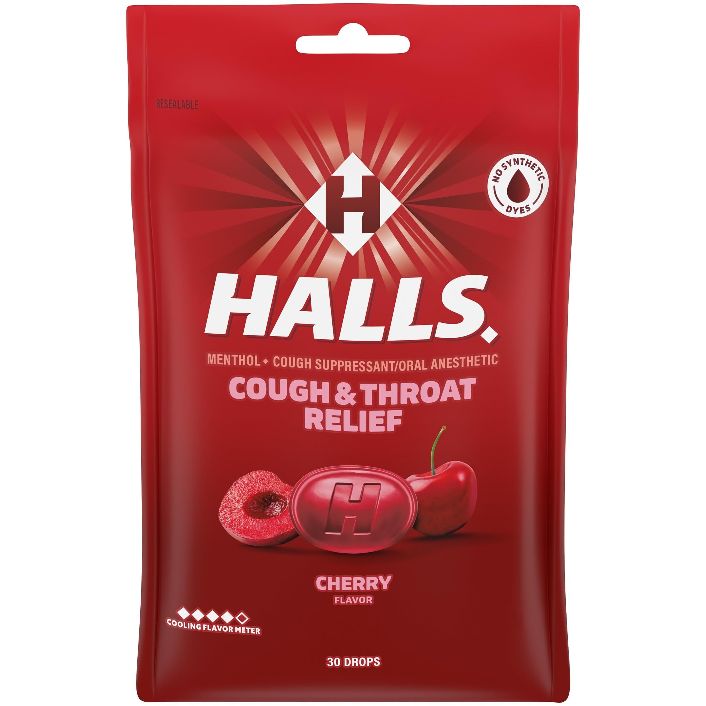 HALLS Relief Cherry Cough Drops, 30 Drops