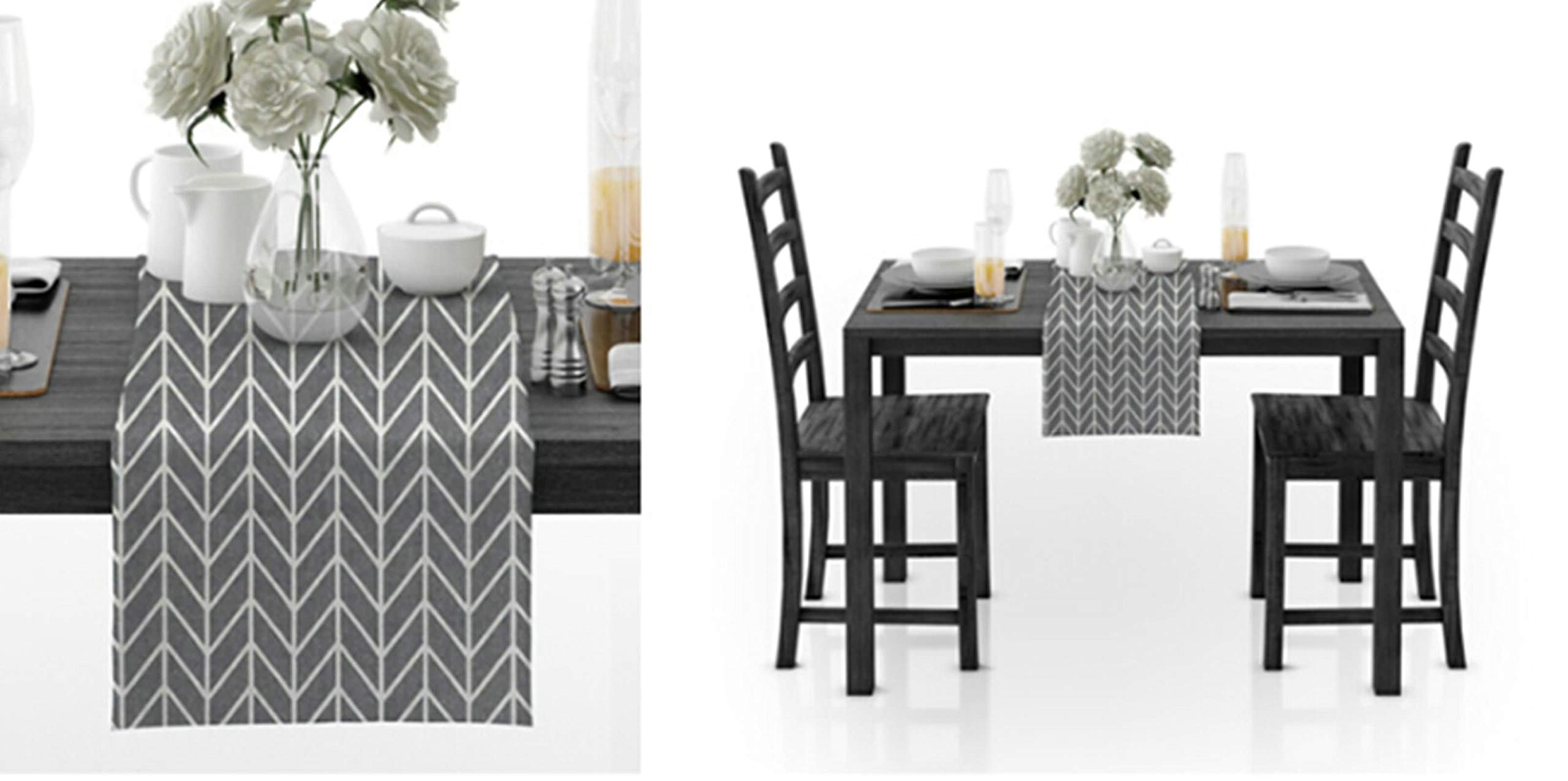 Aeici Camino de mesa de algodón estilo granja, rectangular, patrón de flecha, camino de mesa de cena de 30 x 150 cm, camino de mesa de boda para mesas redondas, gris