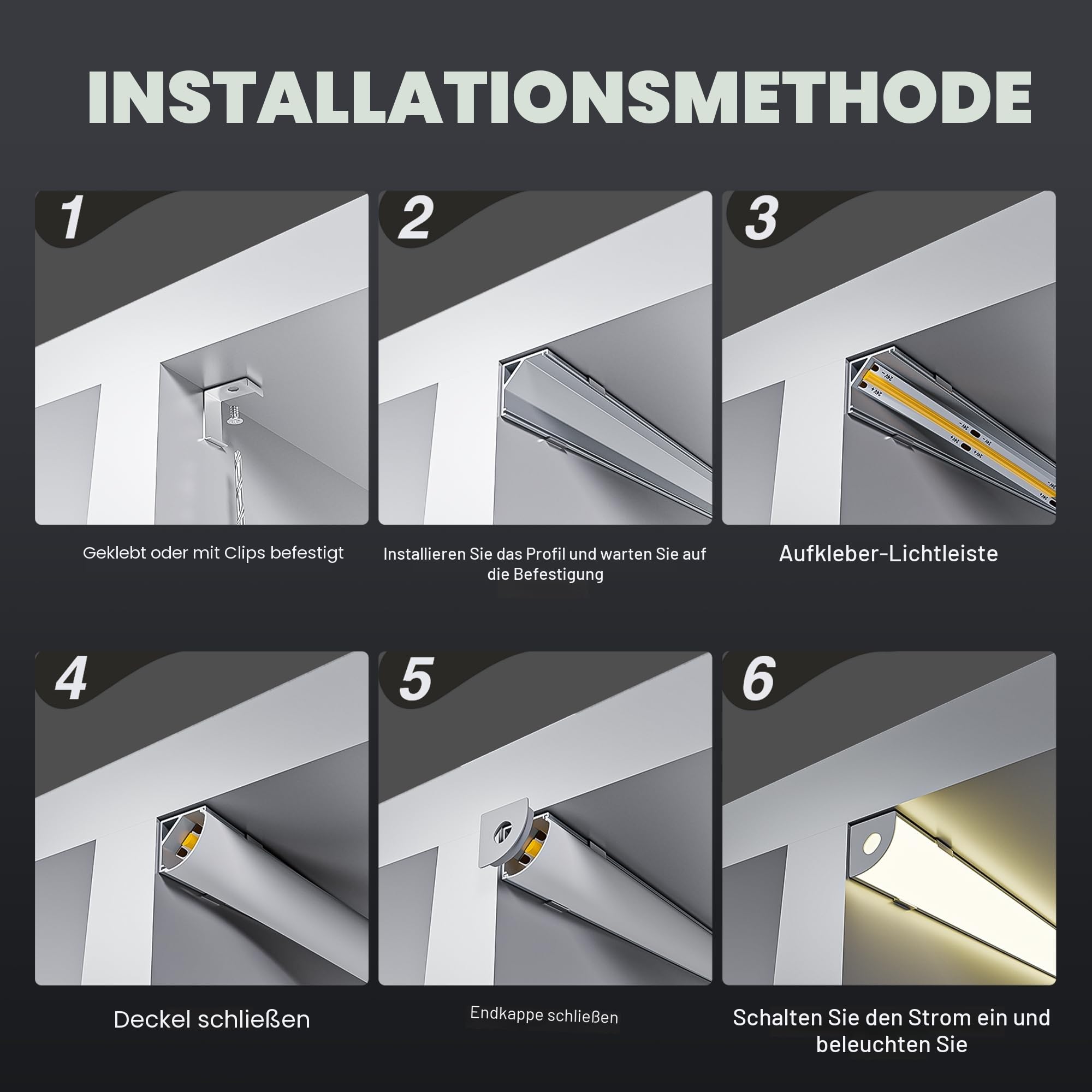Shine Plus LED Eckprofil 2 m Aluminium eloxiert 45 Grad V Form Schiene Kanal Diffusor für LED Streifen bis 10mm Eckbeleuchtung 15 Stücke