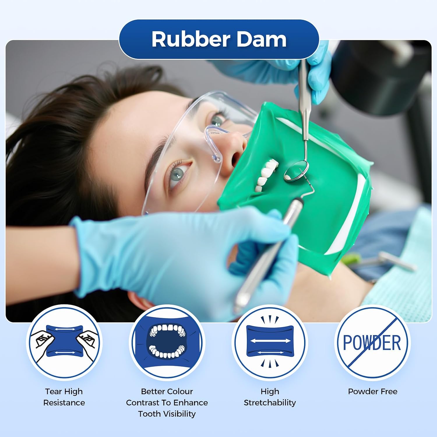 JMU Latex Dental Dam Rubber 6 x 6, Mint Green, Medium Powder-Free