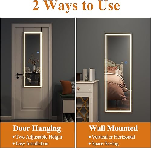 Miniatura 6 de GlasFlength Espejo de cuerpo completo con luces, espejo LED de 47 x 16 pulgadas, espejo de longitud completa con luces LED, espejo para colgar en la