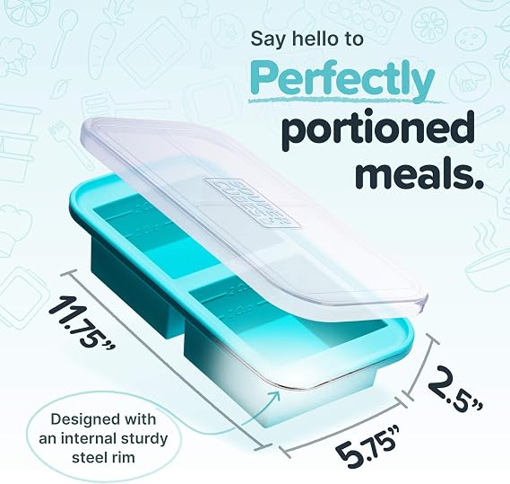 Souper Cubes 2 Cup Silicone Mold for Food, 100% Platinum-Cured Silicone Freezer Mold, Oven and Microwave Safe, Perfect for Storing Lasagna, Casseroles, Portioned Meals and More - Aqua, 1-Pack