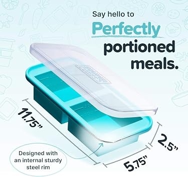 Souper Cubes 2 Cup Silicone Mold for Food, 100% Platinum-Cured Silicone Freezer Mold, Oven and Microwave Safe, Perfect for Storing Lasagna, Casseroles, Portioned Meals and More - Aqua, 1-Pack