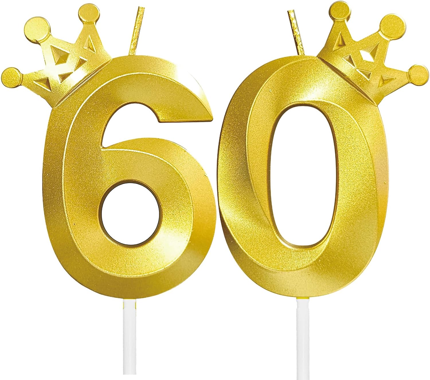 60th Birthday Candles for Cake — 3D Crown Design Number 60 Topper Decoration for Celebrations (Gold-3D-Crown-60, 3D-Crown)