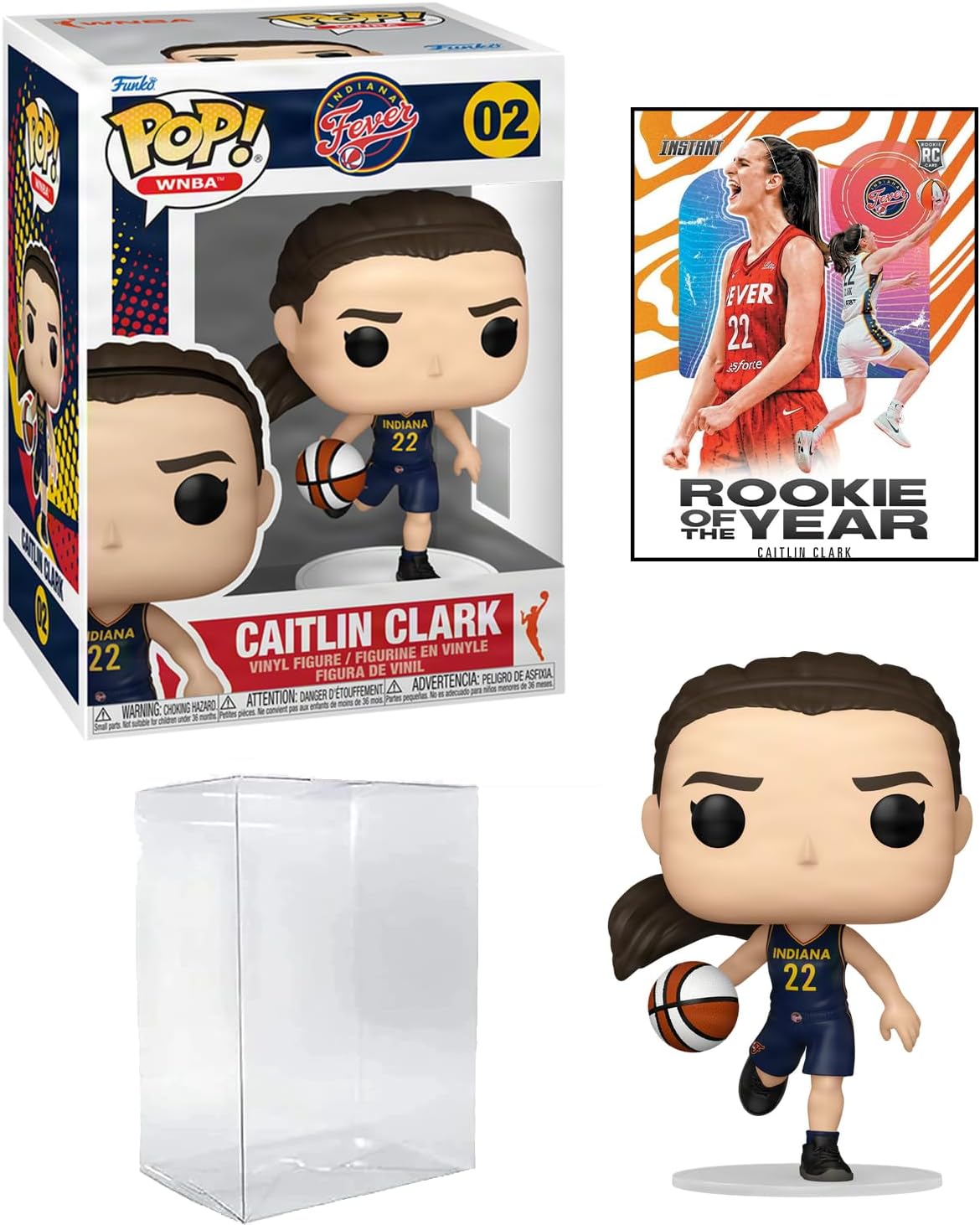 Caitlin Clark #02 Rookie Card Bundle Collectible Set Funko POP! Basketball WNBA: Indiana Fever Figurine with HOFSM Protector Case
