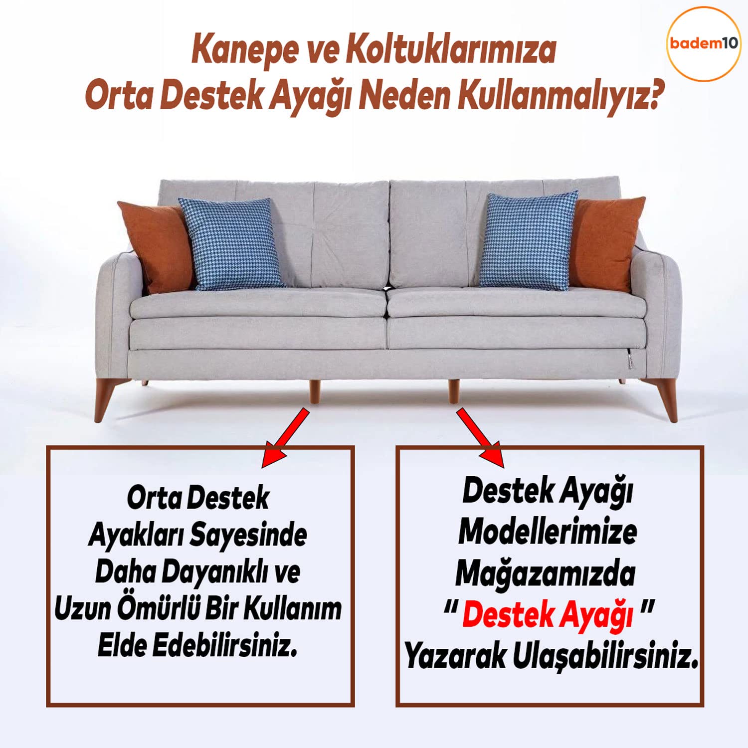 Badem10 Aspen Mobilya Ayağı 12'li Set Robot Süpürge İçin Koltuk Kanepe Destek 12 cm Kahverengi Baza Ayak