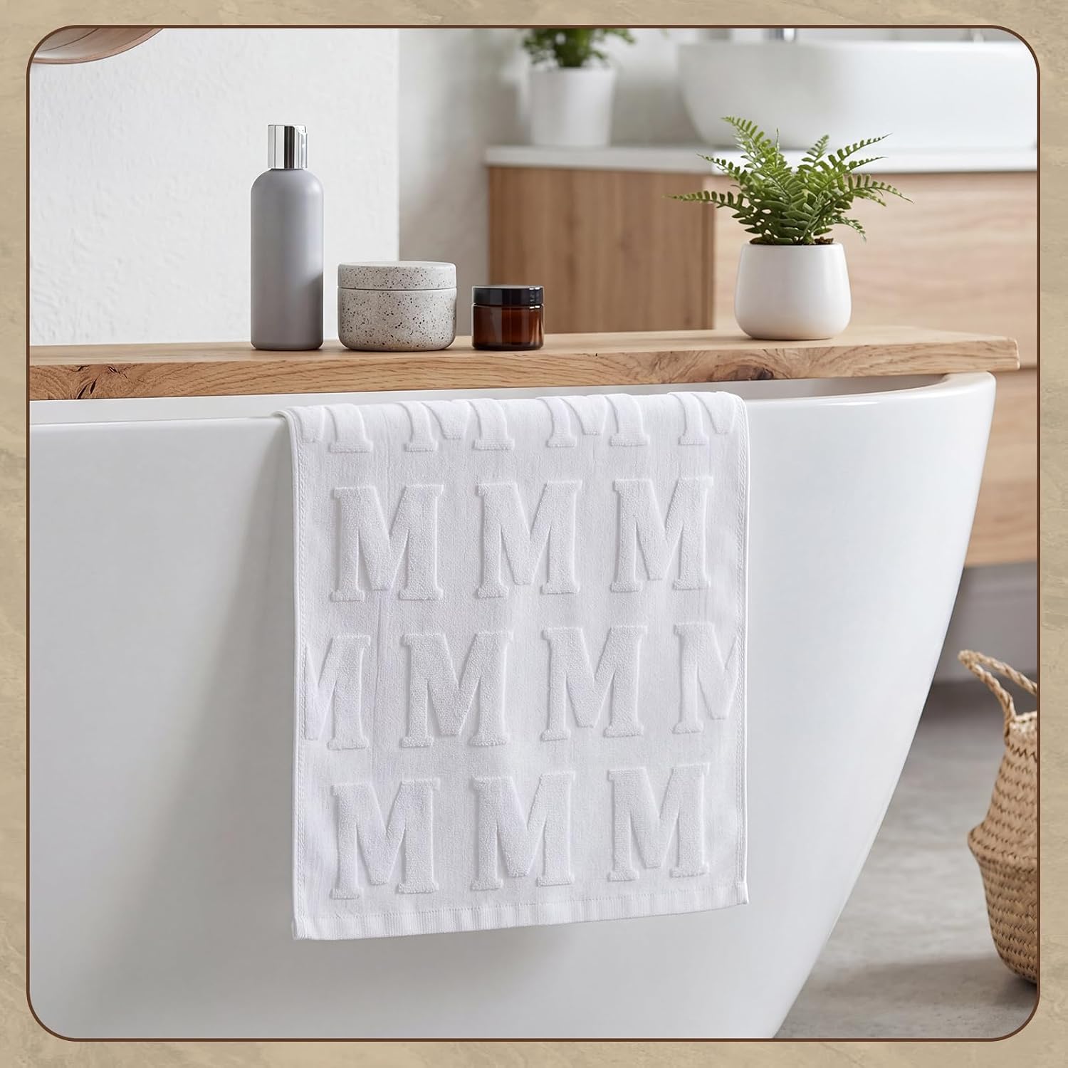 Fanfanwin 2 Pcs Casual Monogram M Hand Towels for Bathroom, 100% Cotton Absorbent Jacquard Weave Decorative Towels for Bathroom Kitchen Decor Gift, 13.7 x 29.5 Inch