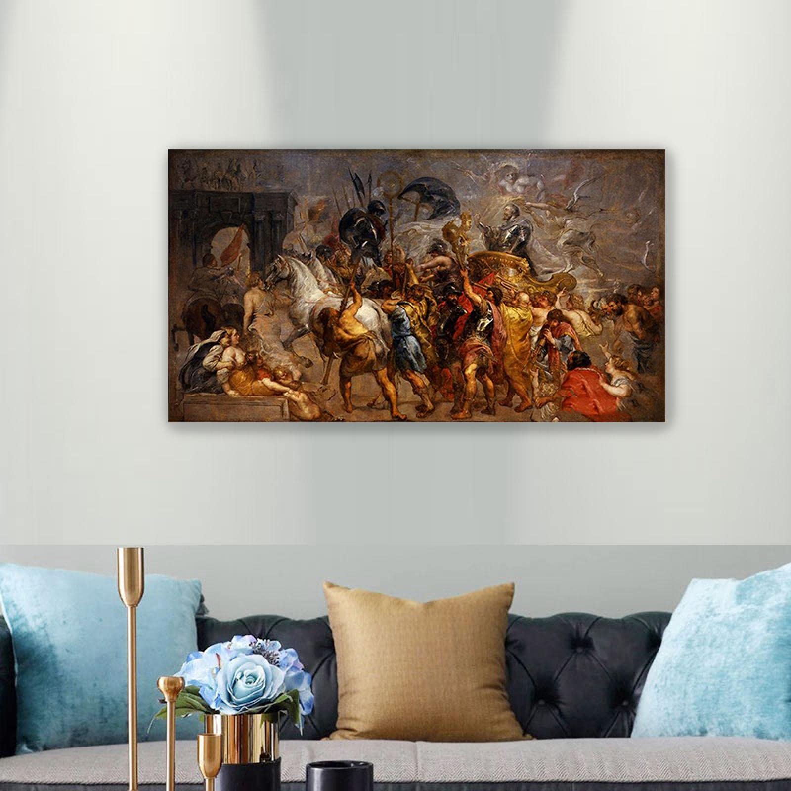 Gerahmt.Leinwandbilder von Peter Paul Rubens. Berühmte Leinwand gemälde Druck Auf Leinwand. 'Triumphaler Einzug Heinrichs IV. in Paris'Poster und Kunstdrucke. Reproduktionen Wandbild 20x40cm(8x16in)