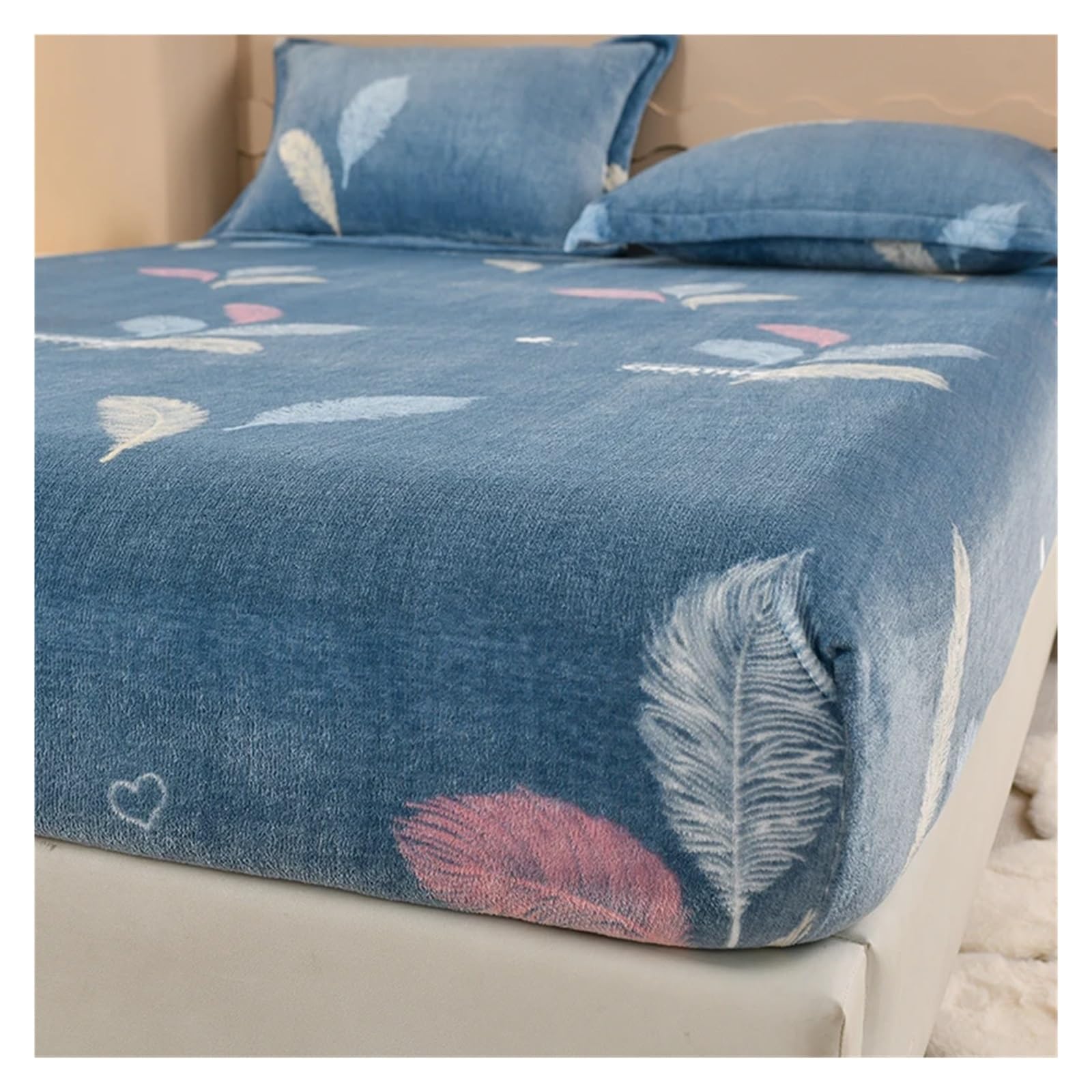 Fitted Sheet Super Warm Bed Sheet for Winter Cartoon Style Fitted Bed Sheet Queen/King Size fundas de colchón Reactive Printed All-inclusive(Lsym,138x190x30cm 1pc)