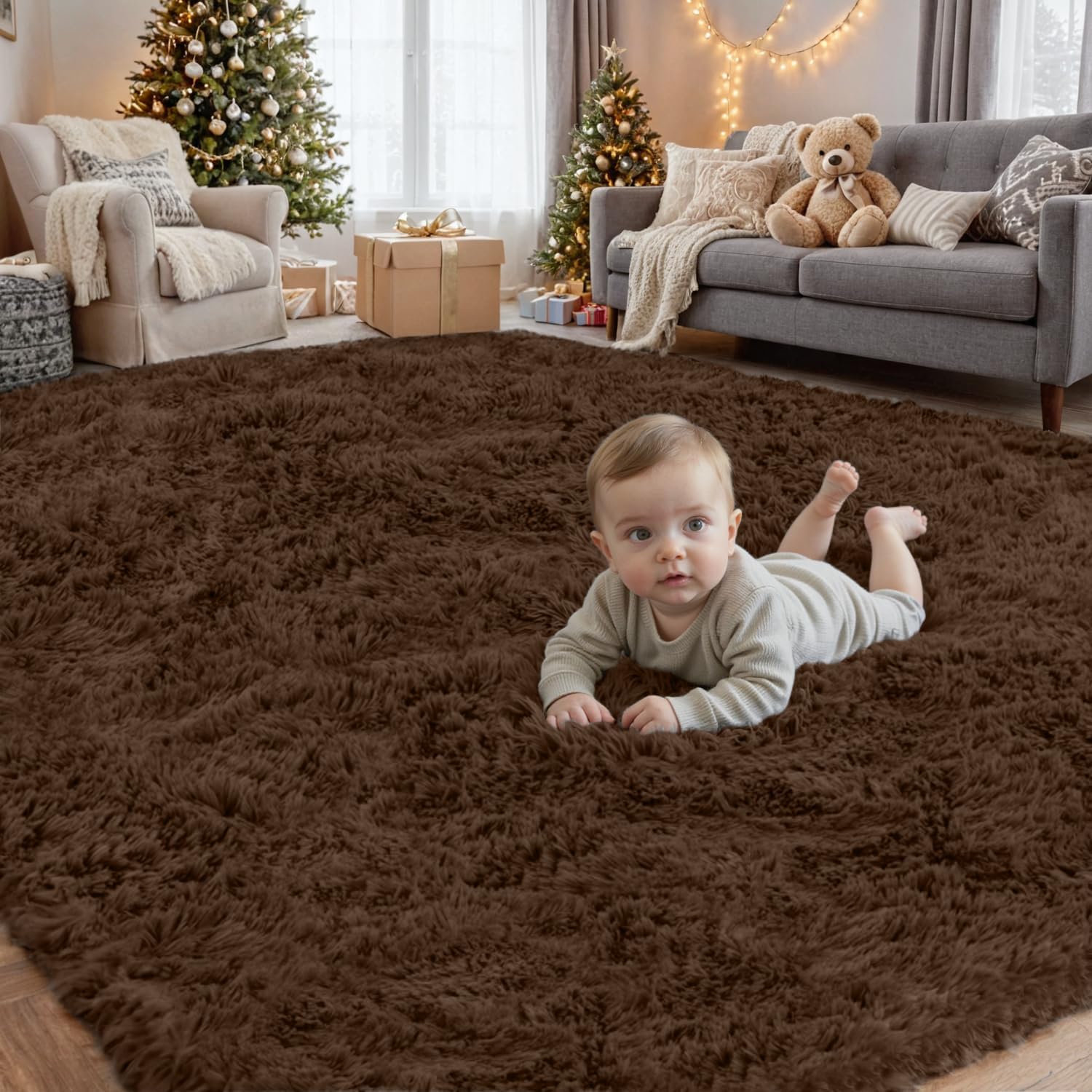 6x9 Area Rugs for Living Room Rug: Soft Fluffy Shag Brown Rugs for Bedroom, Non-Slip Large Fuzzy Plush Rug Indoor Floor Carpet for Nursery Kids Boys Girls Room, Dorms, Playroom, Modern Home Decor Brown 6' x 9' (Rectangular)