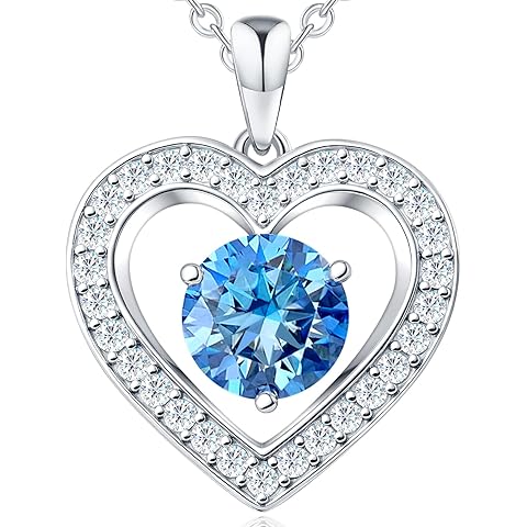 31-Stone Birthstone Heart Necklace for Women | 2ct Moissanite & 30 Sparkling Accent...