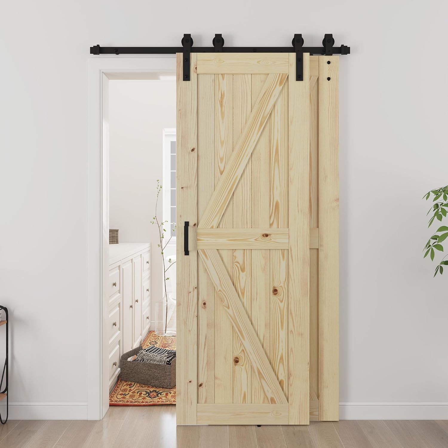 SMARTSTANDARD Double 36"x80" Bypass Barn Door with 6.6FT Track Hardware Kit Included, Unfinished Solid Wood, DIY Support, A Simple Assembly is Required