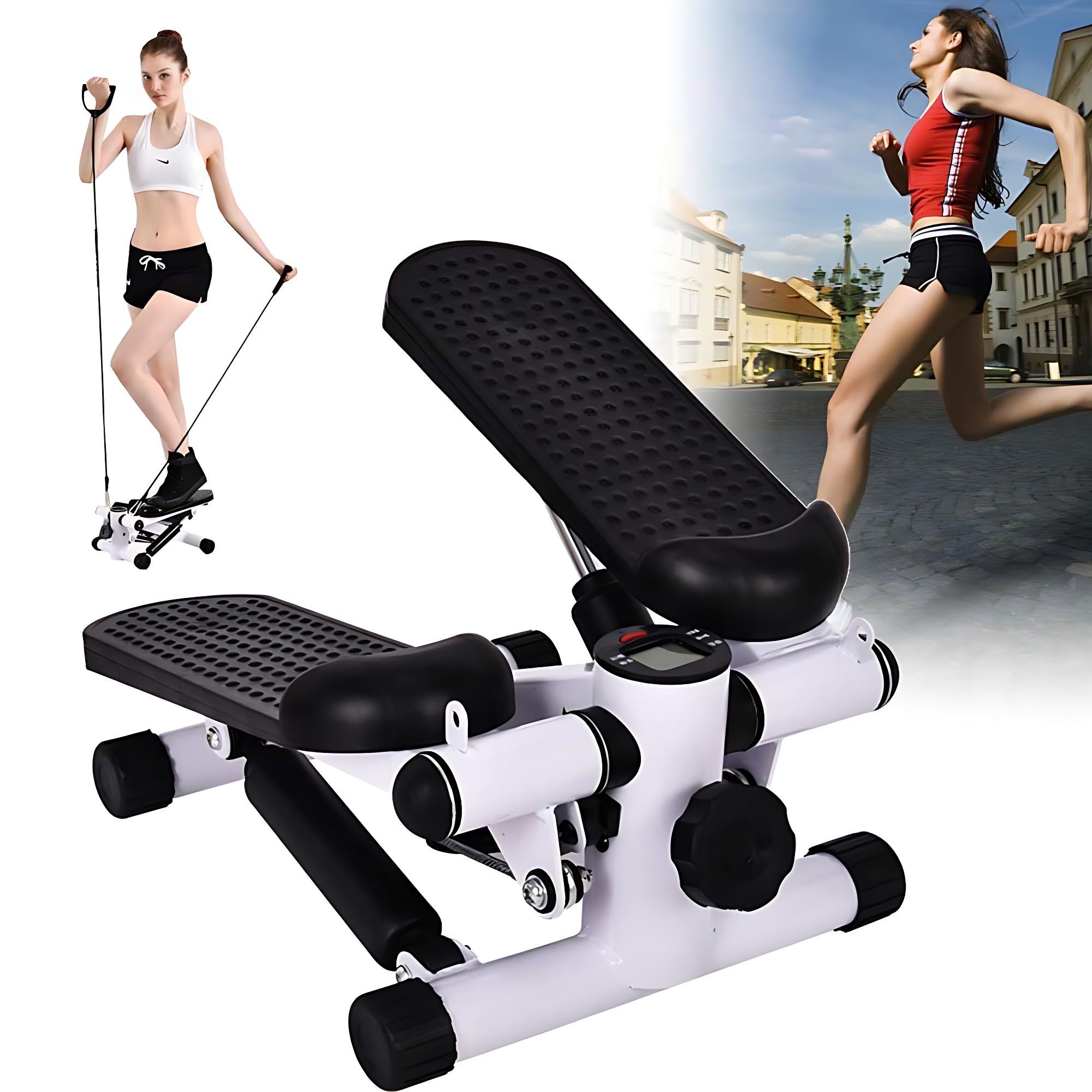 Stepper de fitness hydraulique avec bandes de résistance et moniteur LED pour sport à la maison