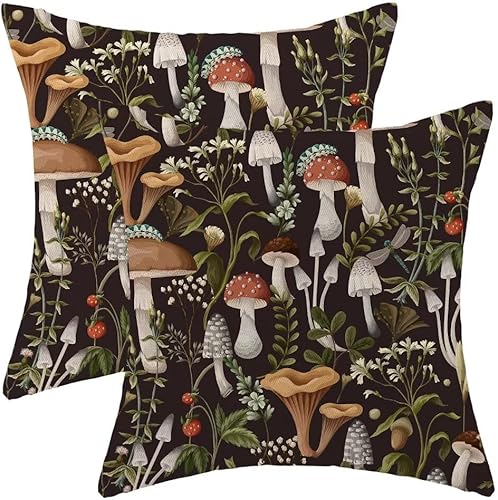 AEIOAE Juego de 2 fundas de almohada bohemias con hongos negros de 20 x 20 pulgadas, fundas de almohada decorativas para exteriores, estilo