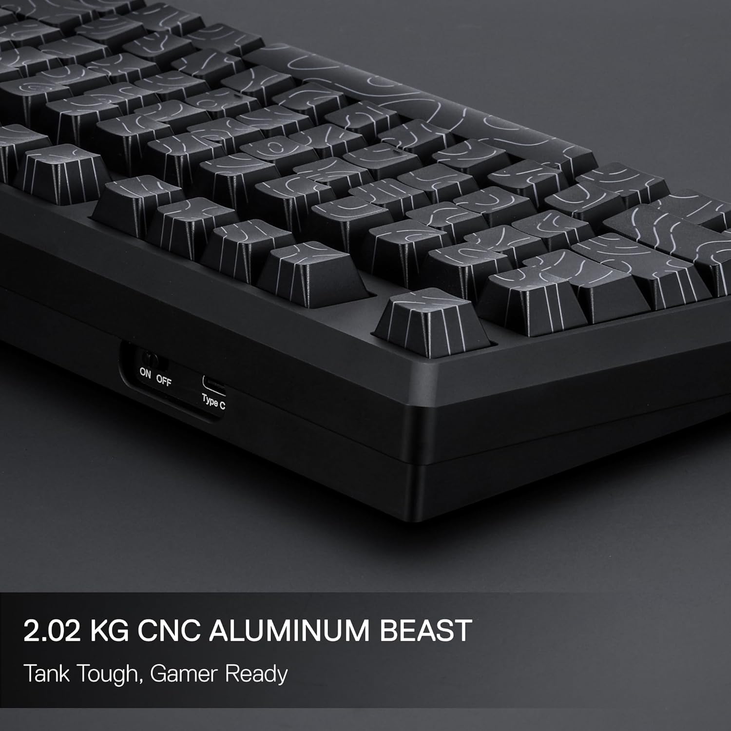 Latu view of Redragon K737 PRO keyboard highlighting CNC aluminum construction
