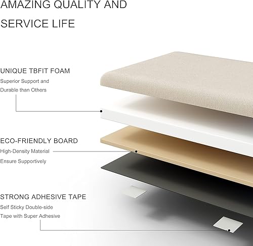 Miniatura 5 de Tbfit Cabecera tapizada para montar en la pared, cabeceras insonorizadas para despegar y pegar para cama individual, cabecera flotante copetuda para