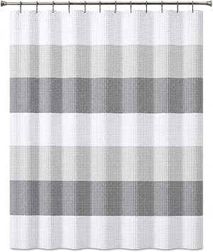 Dainty Home Ombre Waffle Weave Shower Curtain 70 x 72 Grey Textured Fabric Shower Curtain, Hotel Style Waffle Weave Bathroom Curtain, Water Resistant Polyester Ombre Shower Curtain