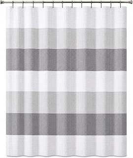 Dainty Home Ombre Waffle Weave Shower Curtain 70 x 72 Grey Textured Fabric Shower Curtain, Hotel Style Waffle Weave Bathroom Curtain, Water Resistant Polyester Ombre Shower Curtain