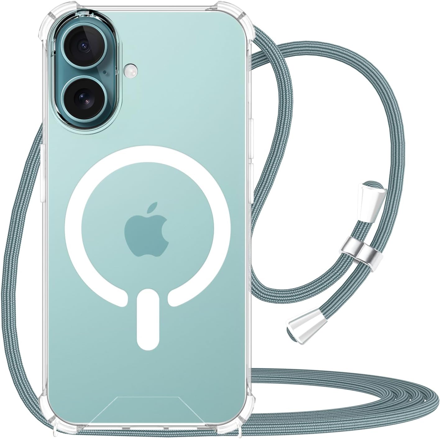 for iPhone 16 Magnetic Phone Case Clear Adjustable Lanyard Crossbody [ Compatible with Magsafe ] Tough Slim Fit Case Anti-Yellowing Shockproof Protective Mobile Cover for iPhone 16 - Haze Blue